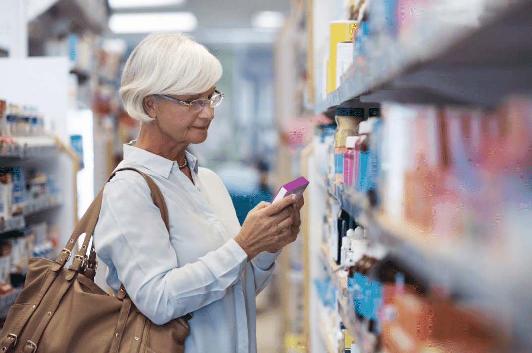 A woman is selecting products